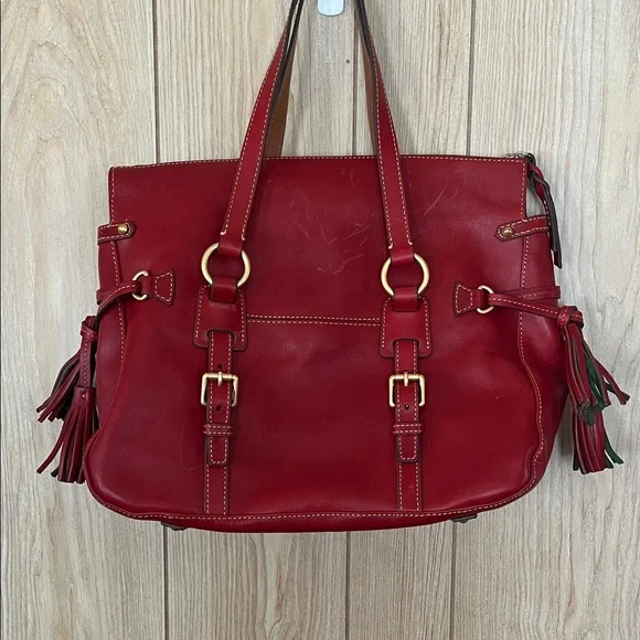 Dooney & Bourke Red Leather Shoulder Bag with Gold Accents - Picture 2 of 8